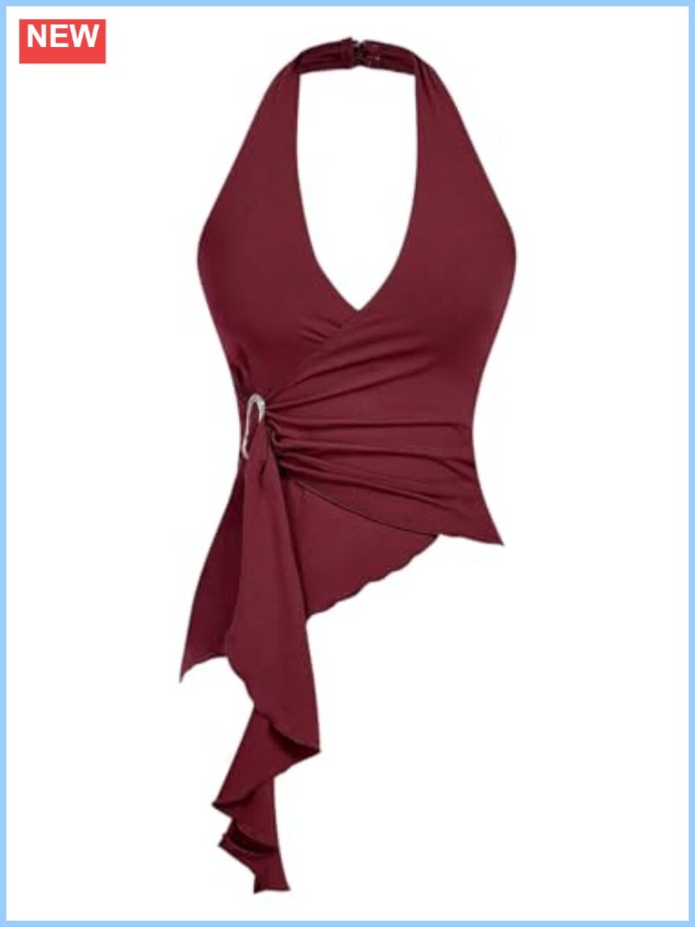 Asymmetrical Metal Halter Top Sleeveless Going Out Ruffle Strap Backless Slim